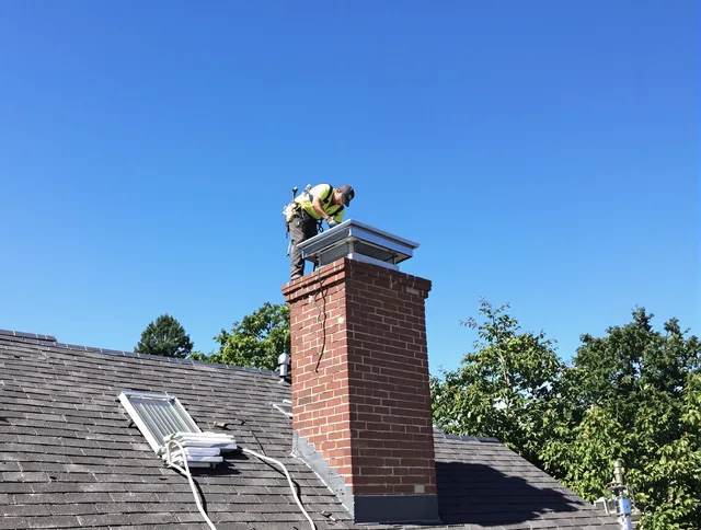 Davidson Chimney Sweep technician measuring a chimney cap in Davidson, NC