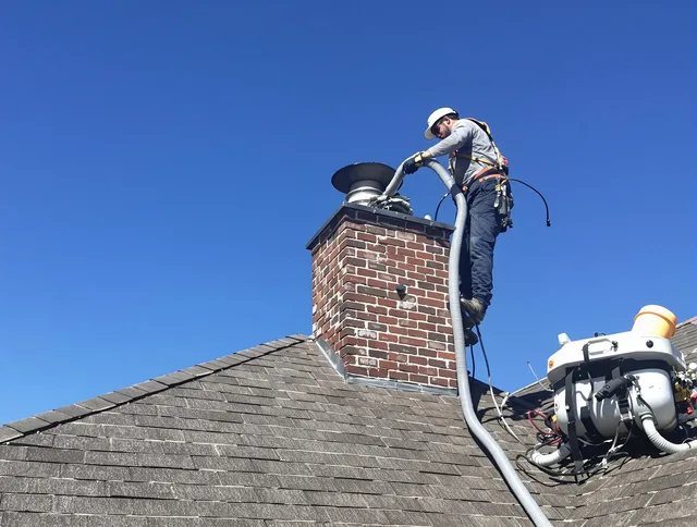 Dedicated Davidson Chimney Sweep team member cleaning a chimney in Davidson, NC