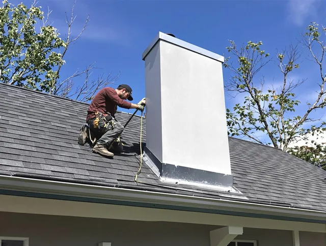 Davidson Chimney Sweep team member finishing chimney construction in Davidson, NC