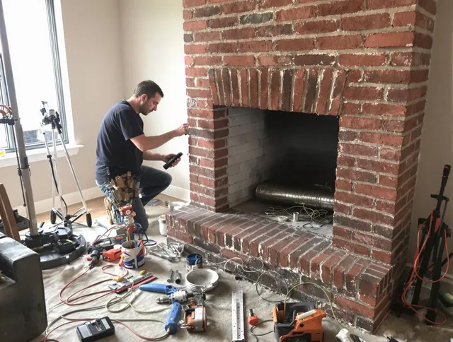 Davidson Chimney Sweep specialist finalizing chimney liner service in Davidson, NC