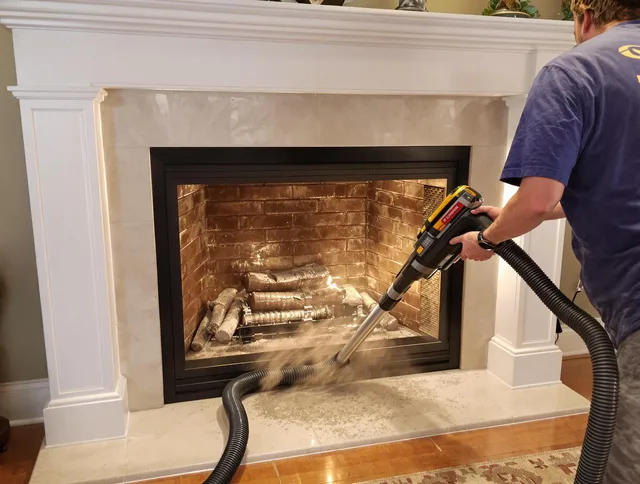 Fireplace cleaning performed by Davidson Chimney Sweep in Davidson, NC