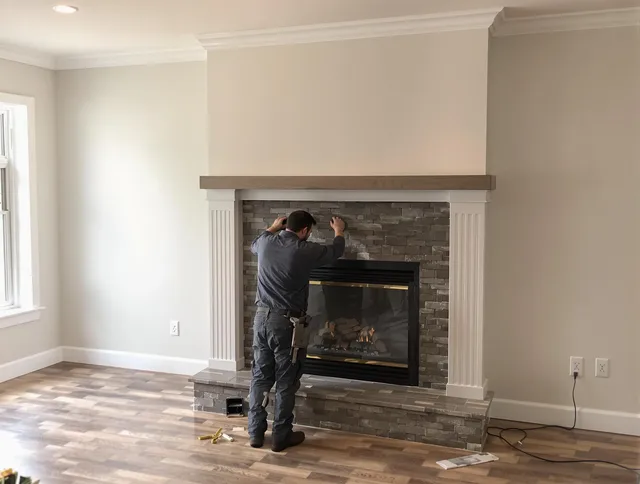 Davidson Chimney Sweep finishing a custom fireplace install in Davidson, NC